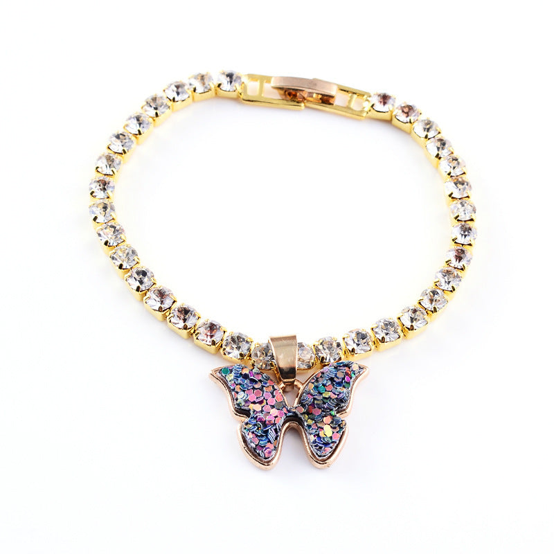 Color Sequin Butterfly Bracelet Metal Flash Diamond Thick Chain Bracelet