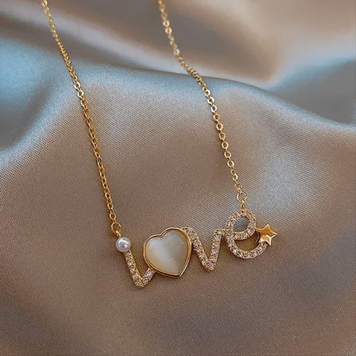 Opal necklace LOVE letter pendant