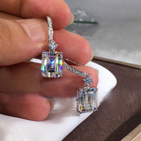Rectangular white zircon earrings