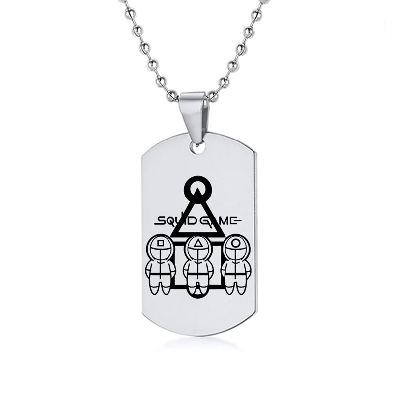 Engraved Squid Game Round Square Triangle Logo Stainless Steel Necklace Fashion Dog Tag Pendant Necklaces For Men Women