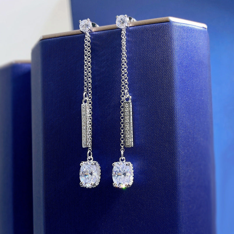 Oval White Diamond Earrings Women's Fashion