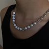 Reflective Pearl Patchwork With Diamond Pendant Necklace