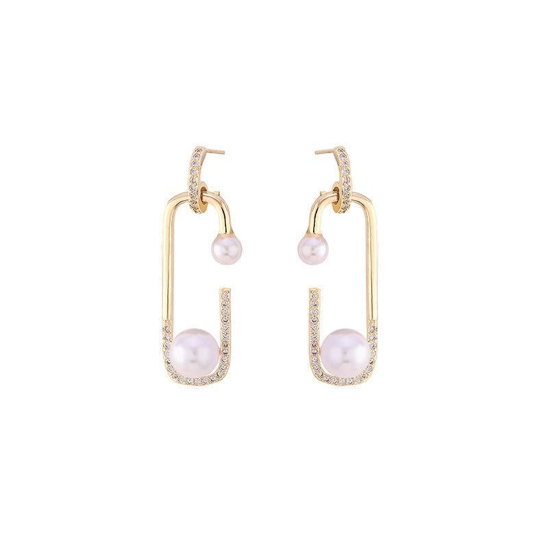 Korean Version Of Imitation Pearl Personality Wild Geometric Type Women's Earrings
