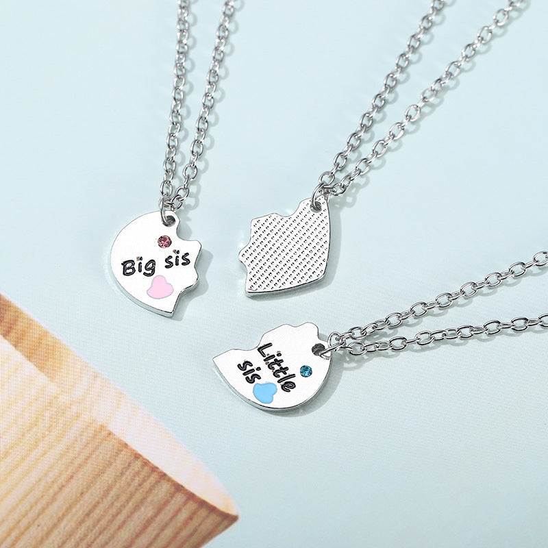 ThreeHeart-shaped Necklace Alloy Pendant Stitching Necklace Letters