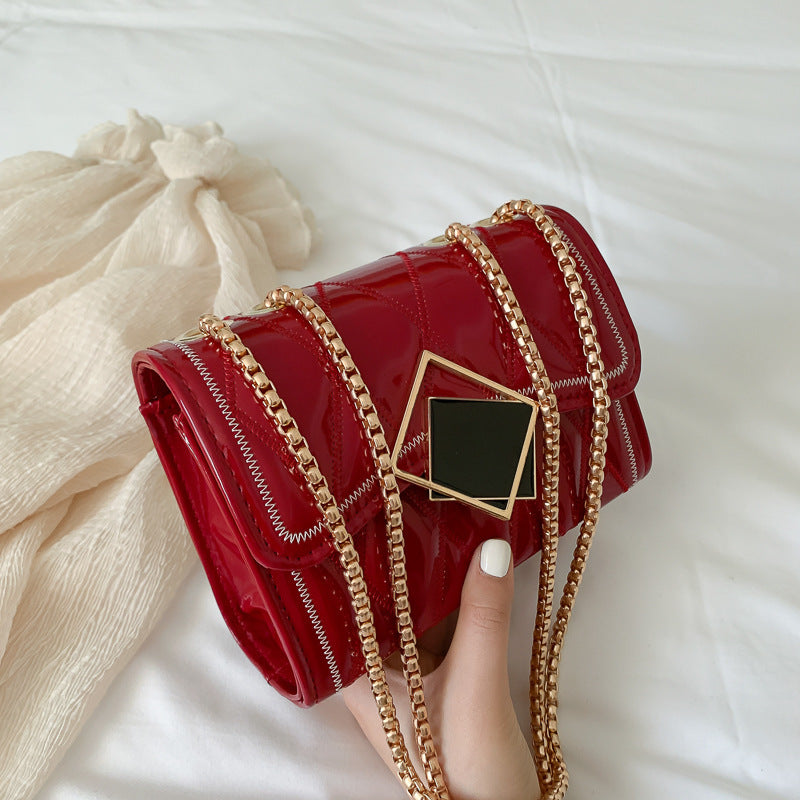 Lingge Chain Small Bag Western Patent Leather Shoulder Messenger Bag