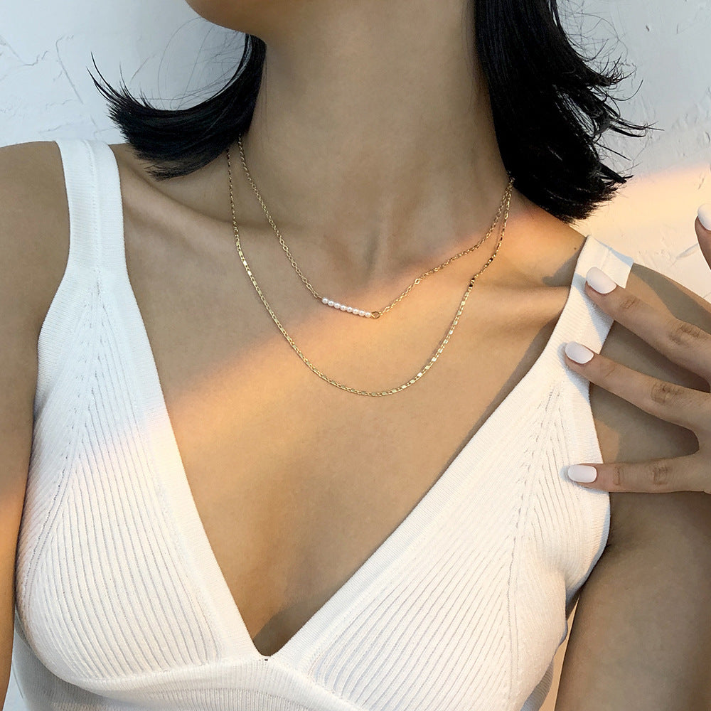 Pearl Necklace Alloy Retro Small Temperament Double Necklace