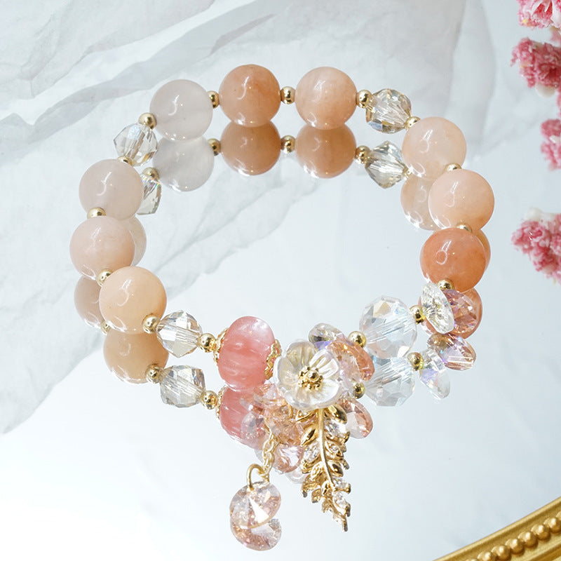New Candy Color Stone Bracelet Flower Leaves