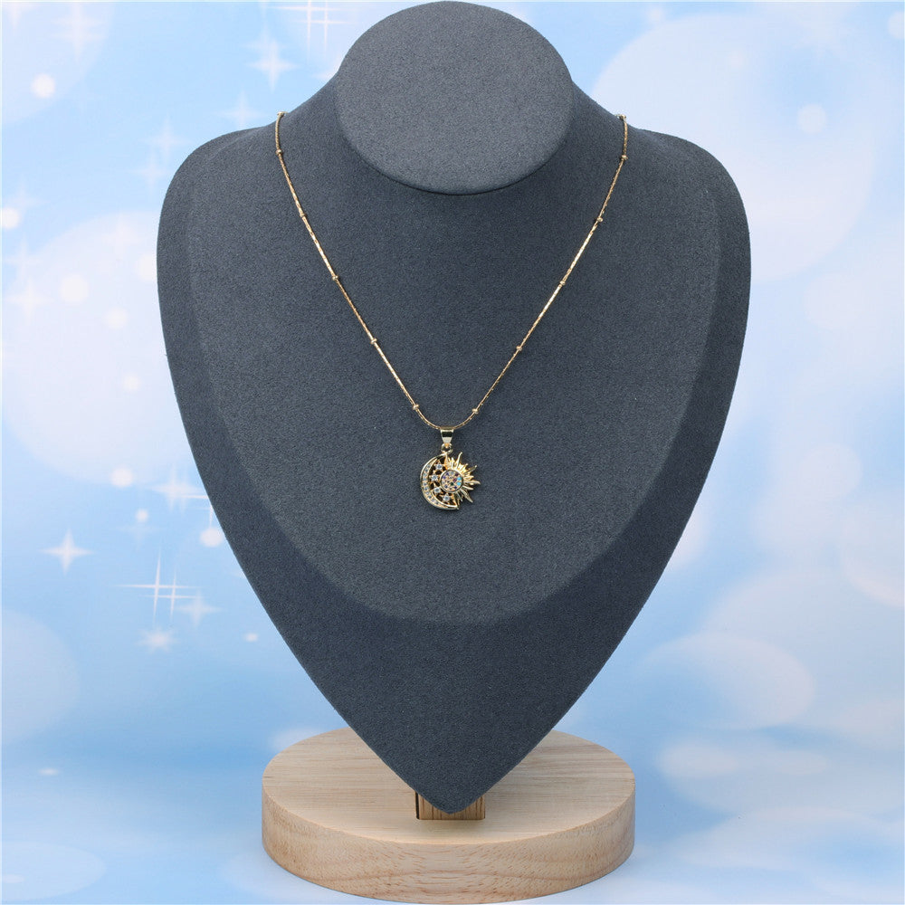 Micro Diamond Moon Sun Pendant Necklace