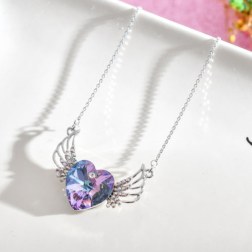 S925 silver angel wings heart necklace