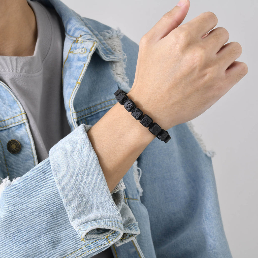 Square Square Volcanic Rock Braided Bracelets Adjustable