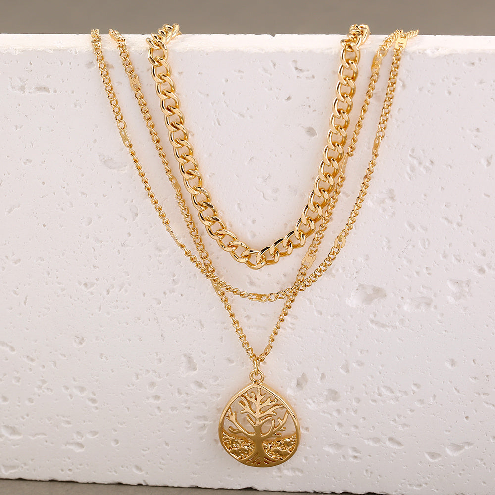 Europe And The United States Ins Autumn And Winter With The Tree Of Life Drops Double Sweater Chain Multi-layered Chain Chain Collarbone Necklace Female Niche Jewelry