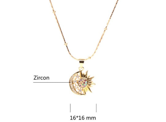 Micro Diamond Moon Sun Pendant Necklace