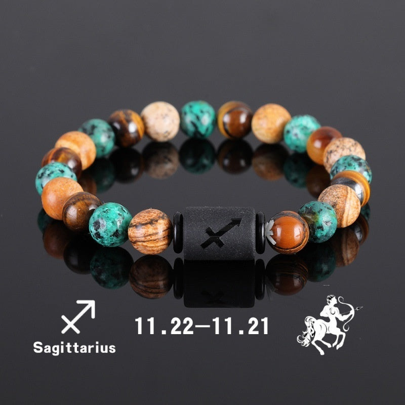 Twelve Constellation Elastic Bracelet Men Tigereye Couple Beaded