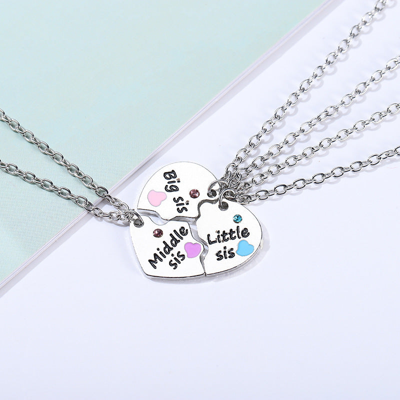 ThreeHeart-shaped Necklace Alloy Pendant Stitching Necklace Letters