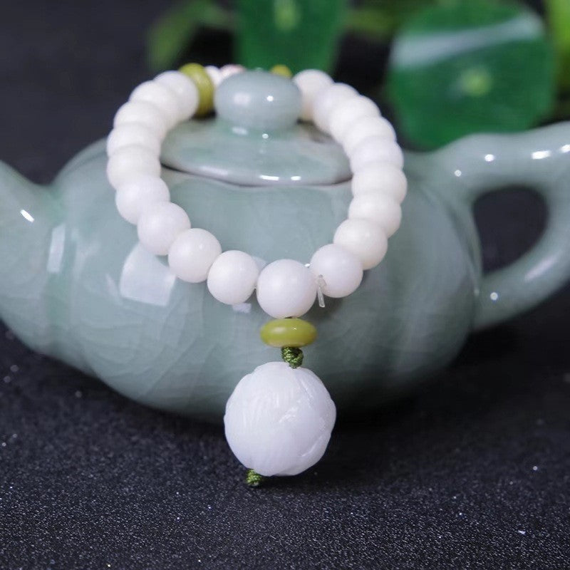 White Jade Bodhi Single Circle Bracelet Bodhi Root Buddhist Beads Hand String