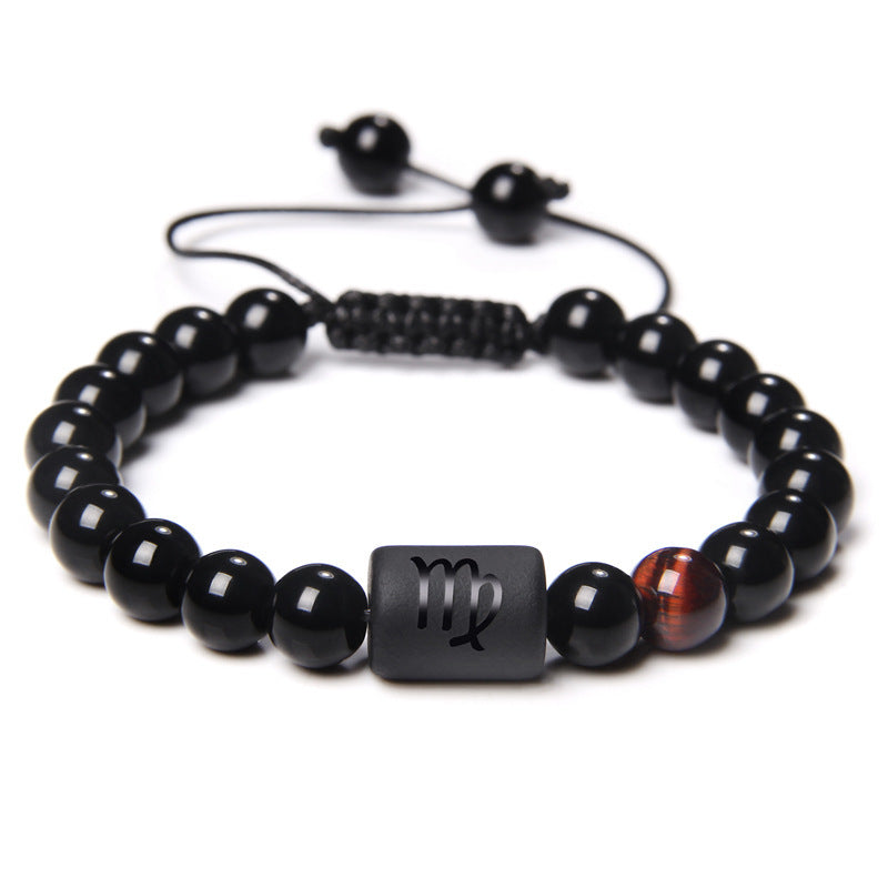 Twelve Constellation Black Glossy Bead Woven Bracelet