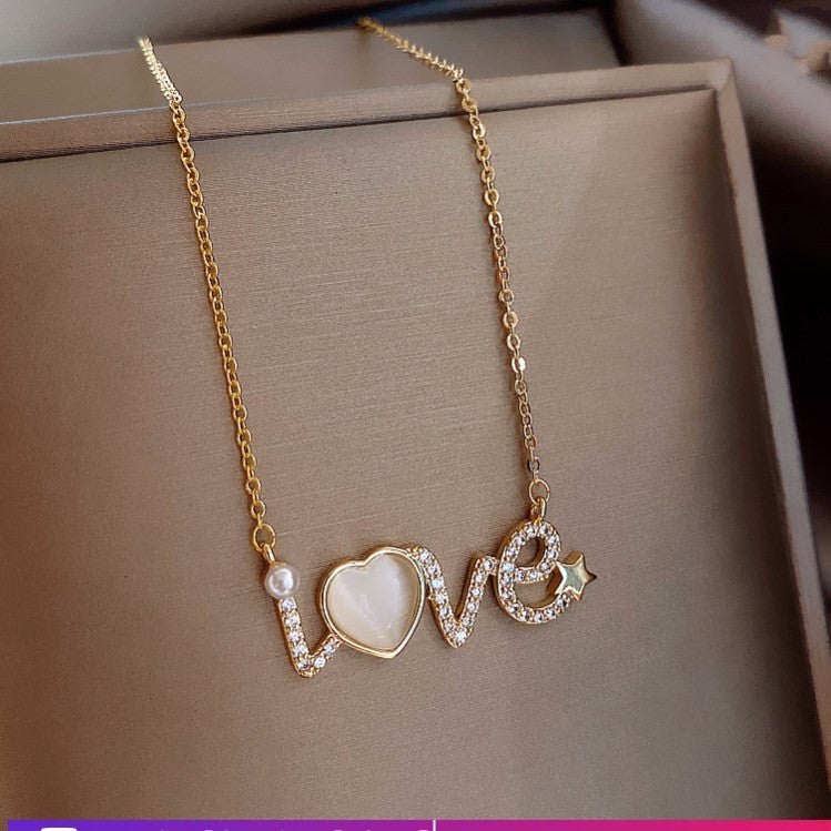 Opal necklace LOVE letter pendant