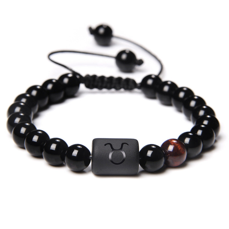 Twelve Constellation Black Glossy Bead Woven Bracelet