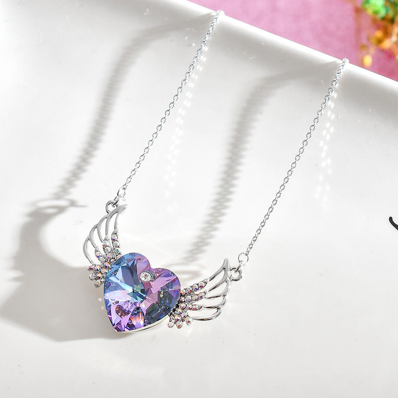 S925 silver angel wings heart necklace