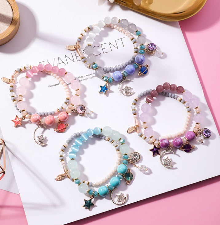 Stars Moon Cat Eye Crystal Multilayer Bracelet Women