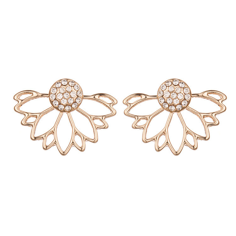 Hollow lotus shape full diamond earrings