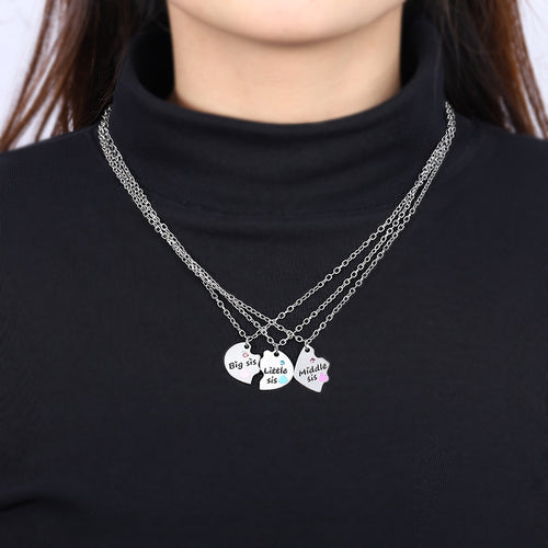 ThreeHeart-shaped Necklace Alloy Pendant Stitching Necklace Letters