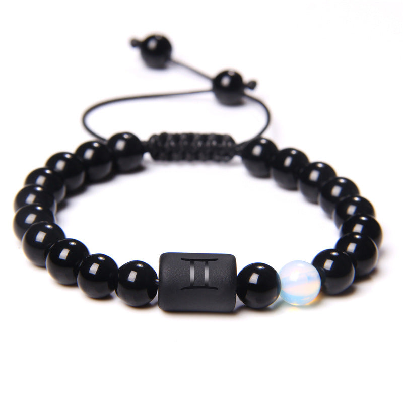 Twelve Constellation Black Glossy Bead Woven Bracelet
