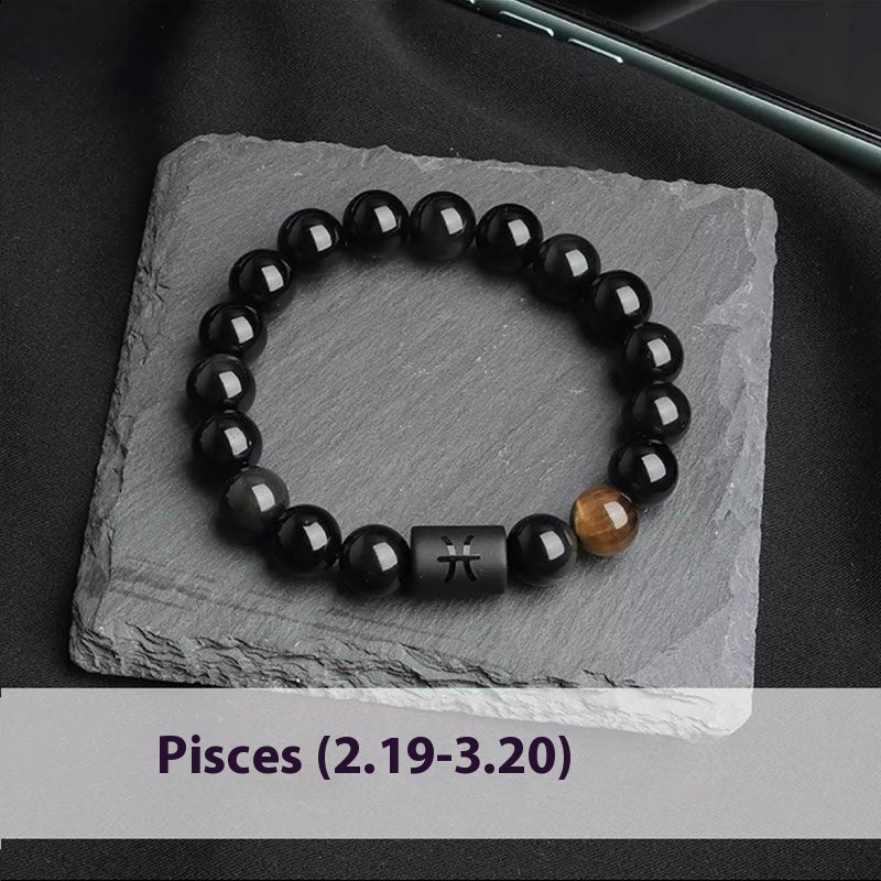 Twelve Constellation Stretch Bracelet Natural Yellow Tiger's Eye Bead Bracelets