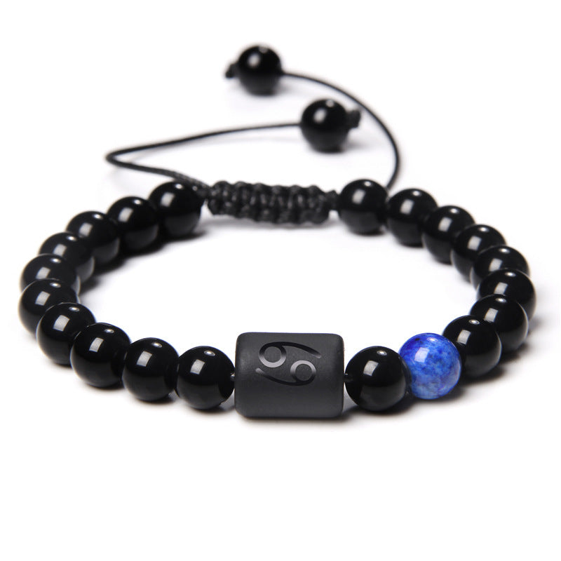 Twelve Constellation Black Glossy Bead Woven Bracelet