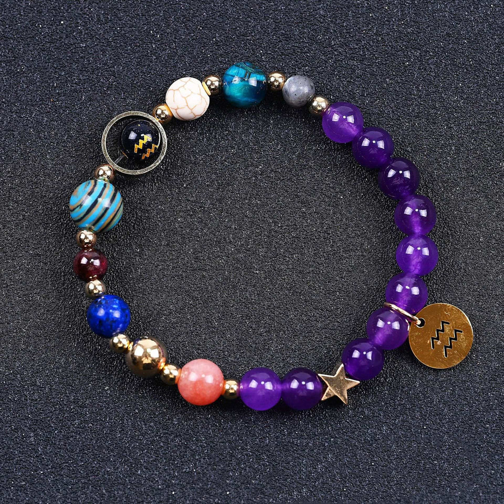 Twelve Constellations Bracelets Amethyst Blue San Constellation Lettering