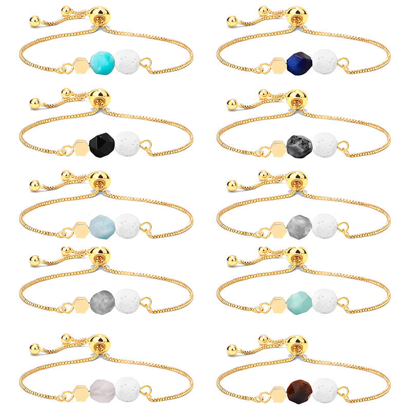 14K Gold Plated Color Preserving Box Chain Tiger Eye Volcanic Stone Yoga Bracelet