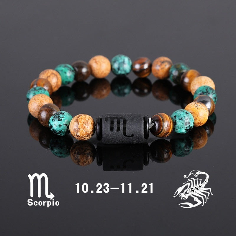 Twelve Constellation Elastic Bracelet Men Tigereye Couple Beaded