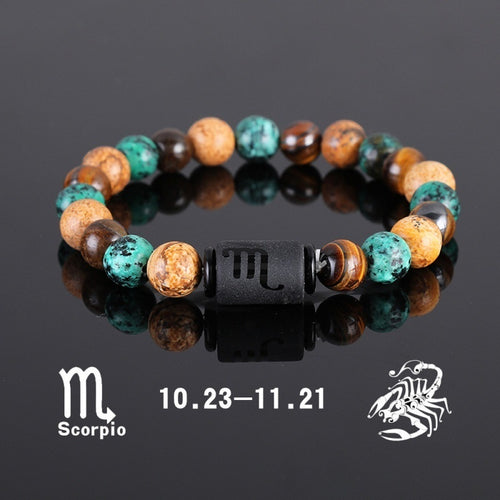 Twelve Constellation Elastic Bracelet Men Tigereye Couple Beaded
