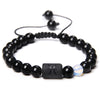Twelve Constellation Black Glossy Bead Woven Bracelet