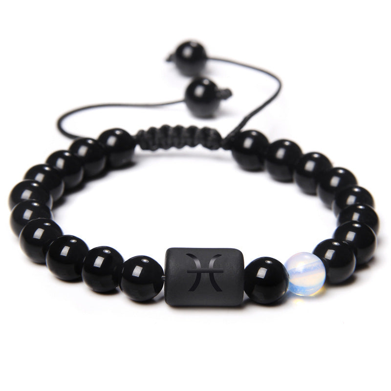 Twelve Constellation Black Glossy Bead Woven Bracelet