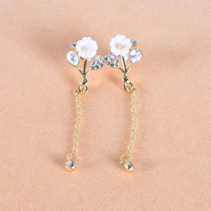 Silver Needle Shell Flower Earring Tassel Eardrop Korean Temperament Pearl Earring Female