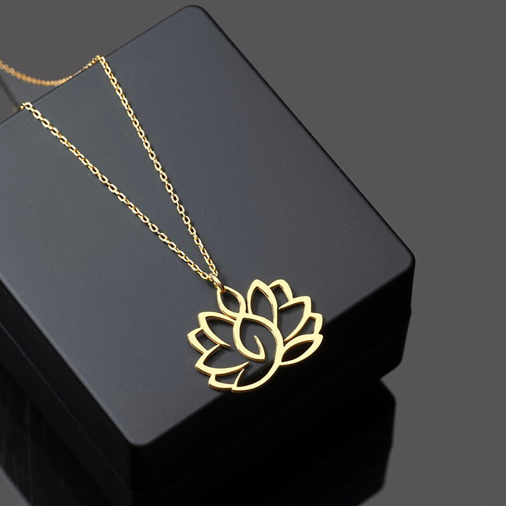 Lucky Lotus Pendant Necklace Women's Stainless Steel Yoga Necklace