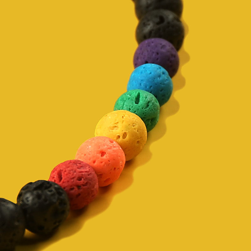Six-color Rainbow Adjustable Beaded Volcanic Stone Bracelet