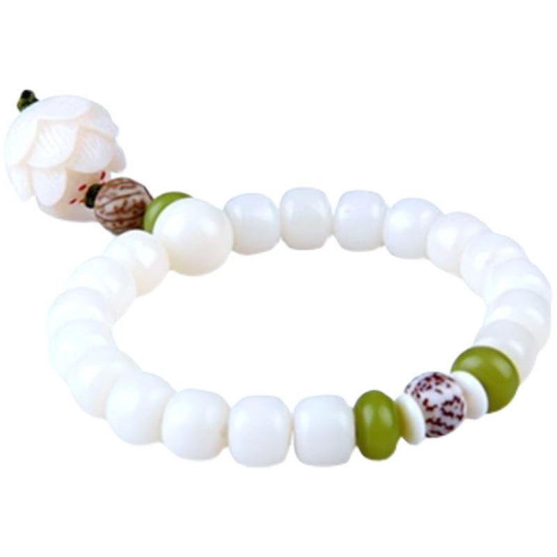 White Jade Bodhi Single Circle Bracelet Bodhi Root Buddhist Beads Hand String