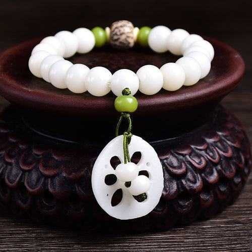 White Jade Bodhi Single Circle Bracelet Bodhi Root Buddhist Beads Hand String