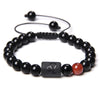 Twelve Constellation Black Glossy Bead Woven Bracelet