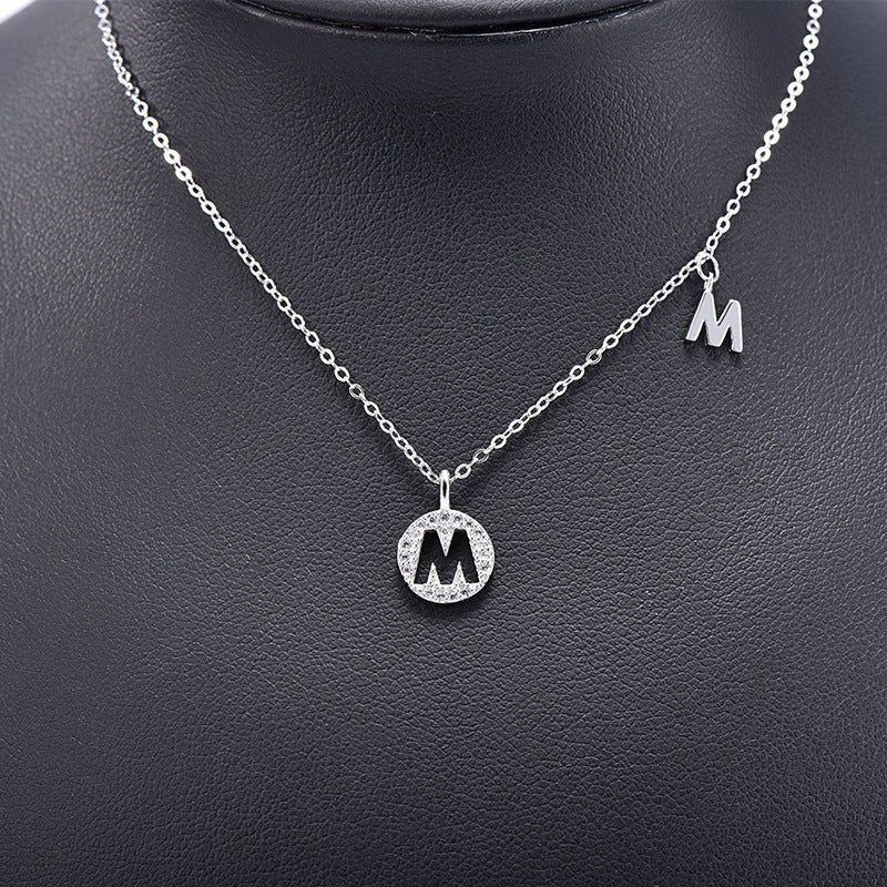 Sterling Silver Letter Necklace Female Micro Inlaid Pendant Necklace