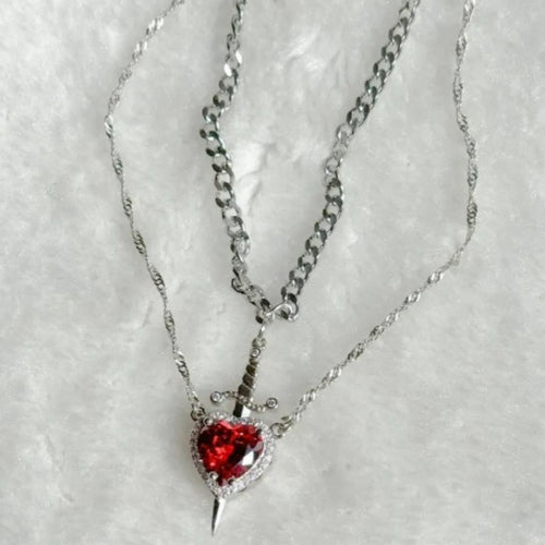 New Heart And Sword Necklace Set Couple Necklace