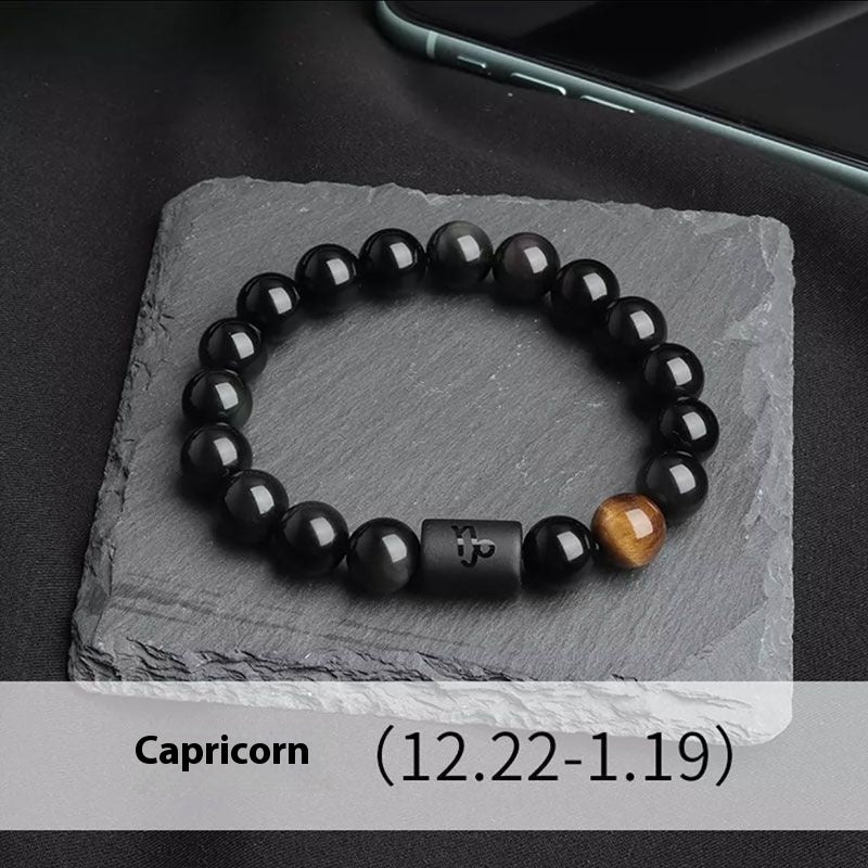Twelve Constellation Stretch Bracelet Natural Yellow Tiger's Eye Bead Bracelets