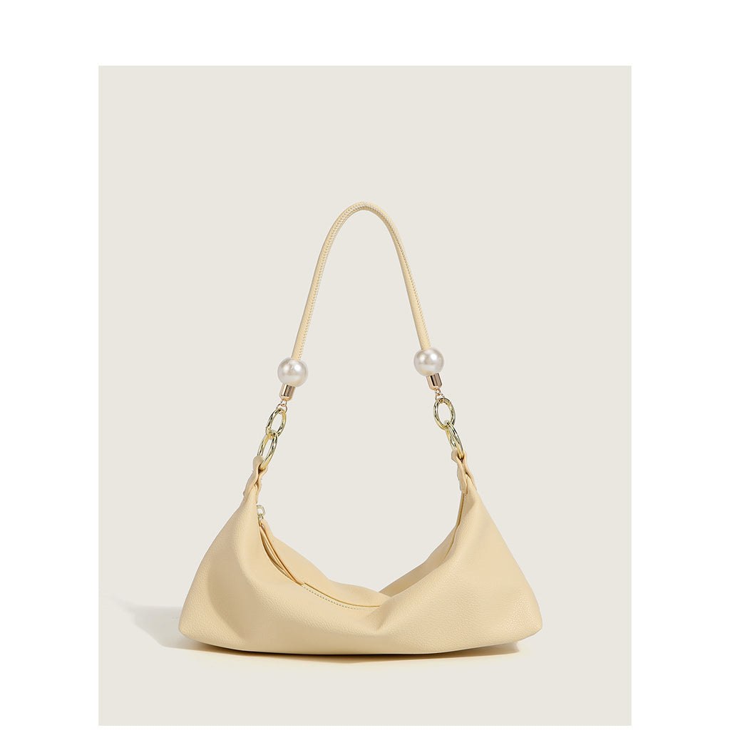 New Women's Bag Minimalist Pearl Baguette Texture Solid Color Shoulder Bag