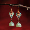 Sterling Silver Ancient Gold Hetian Jade Lotus Seedpod Enamel Women's Court Retro Temperamental Earrings