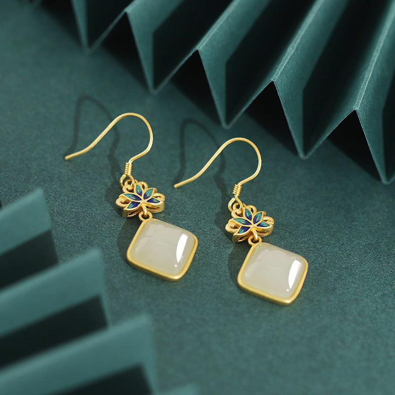 Women's Fashion Simple Lotus Hetian Jade Earrings