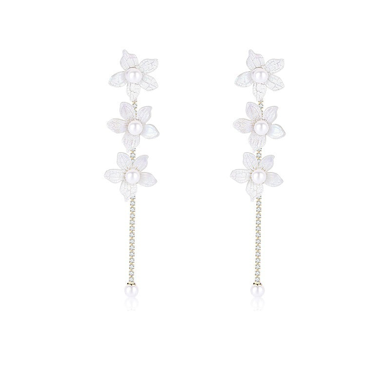 White Flower Tassel Earrings Fairy