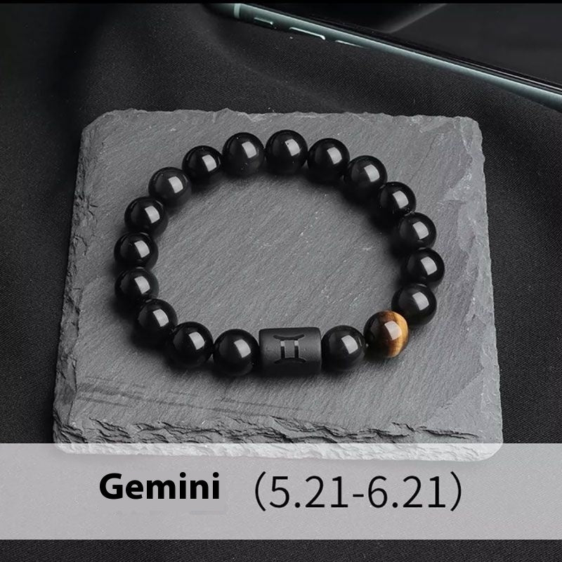 Twelve Constellation Stretch Bracelet Natural Yellow Tiger's Eye Bead Bracelets