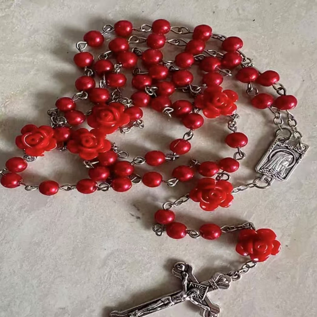 Rosary Necklace Rose Pearl Necklace Ornament